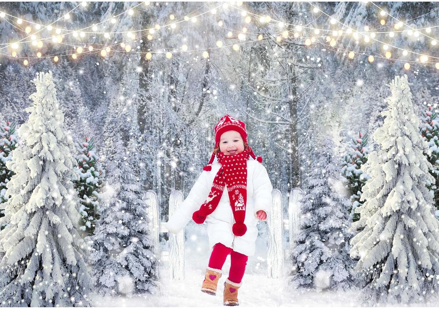 Livucee 10X8Ft Polyester Fabric Winter White Snowy Forest Backdrop For Photography Christmas Glitter Wonderland Nature Xmas Tree