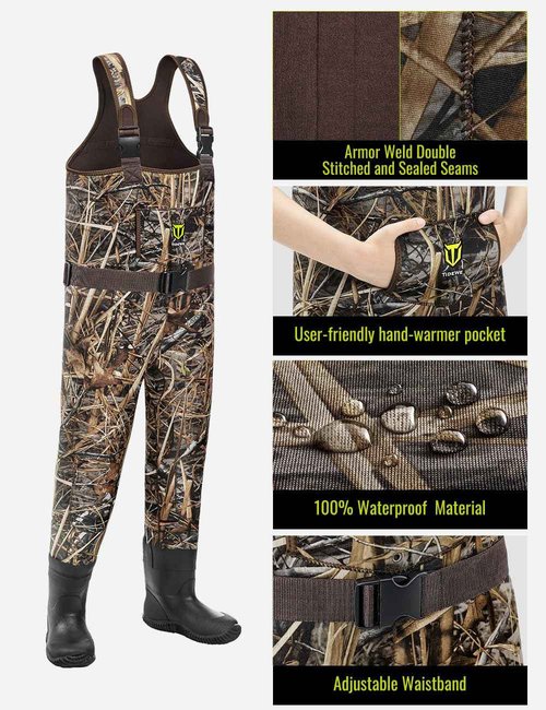 TIDEWE Chest Waders for Toddler & Children, Neoprene Waterproof Insulated Hunting & Fishing Youth Waders for Boy and Girl, Cleated Bootfoot Kids Wader, Next Camo Evos (Size 6)