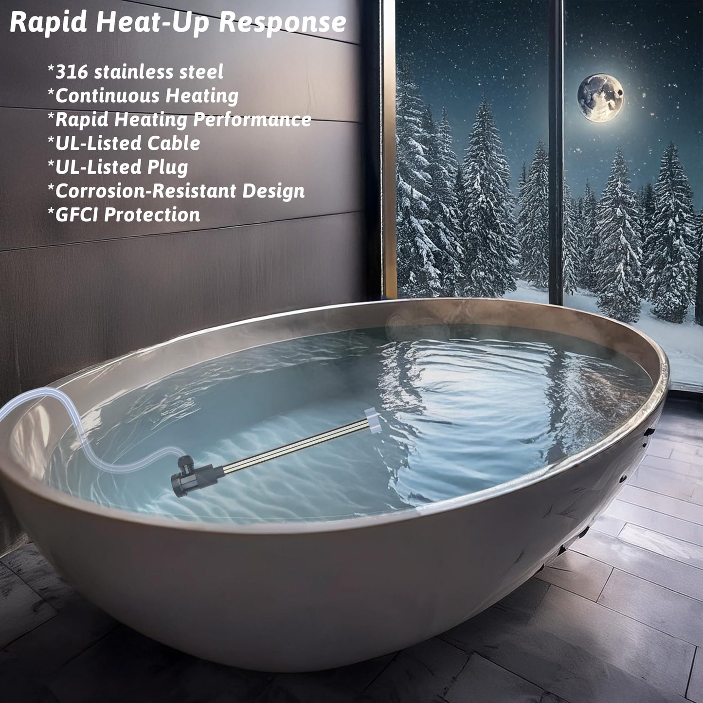 XCLBTFDC 1800W Portable Submersible Water Heater Electric Hot Tub and Pool Immersion Water Heater with 176°F Temp Control, WiFi Timer for Baptistry, Spa, above ground pool, Inflatable Pool & Bathtub