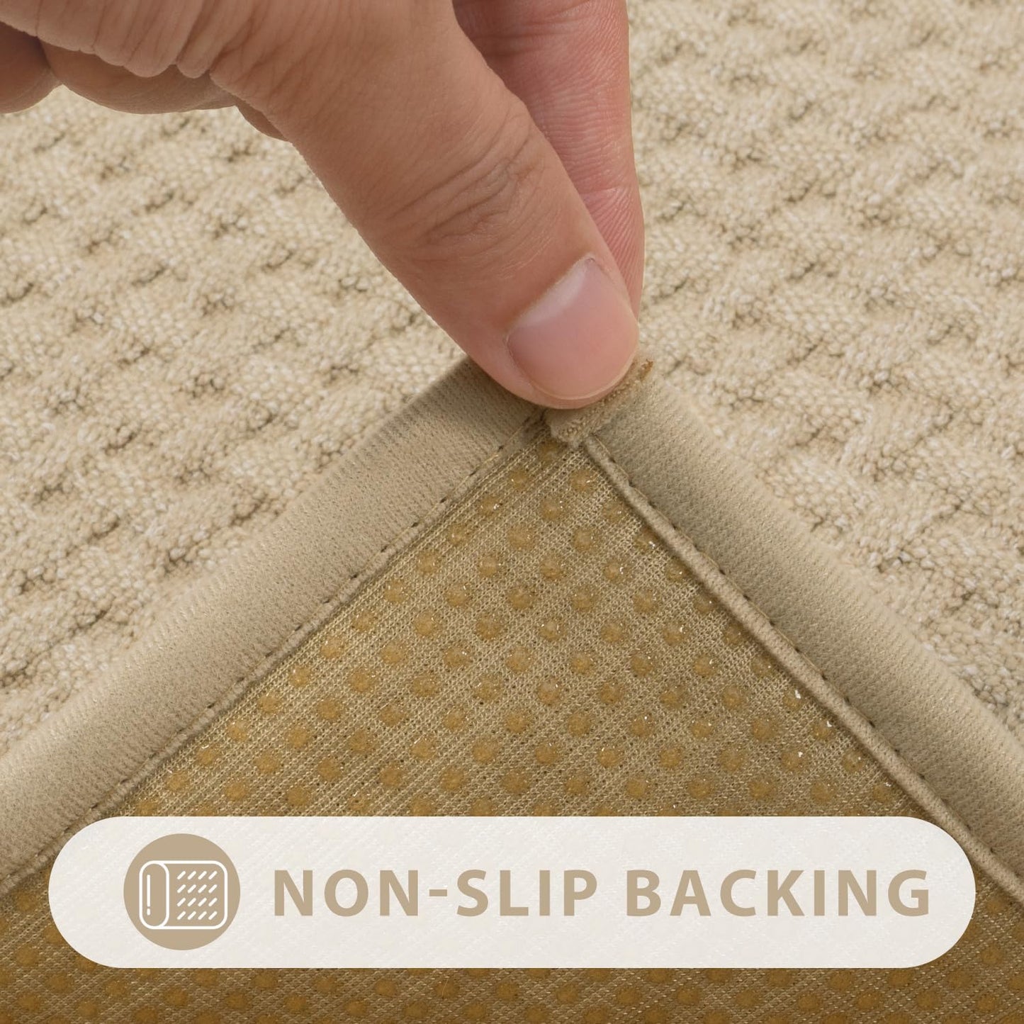 Uphome Khaki Bath Mat Waffle Non Slip Bathroom Rugs Neutral Woven Super Absorbent Bath Rugs Shaggy Soft Quick Dry Washable Thin Shower Rug for Tub Toilet Vanity, 16x24 inch