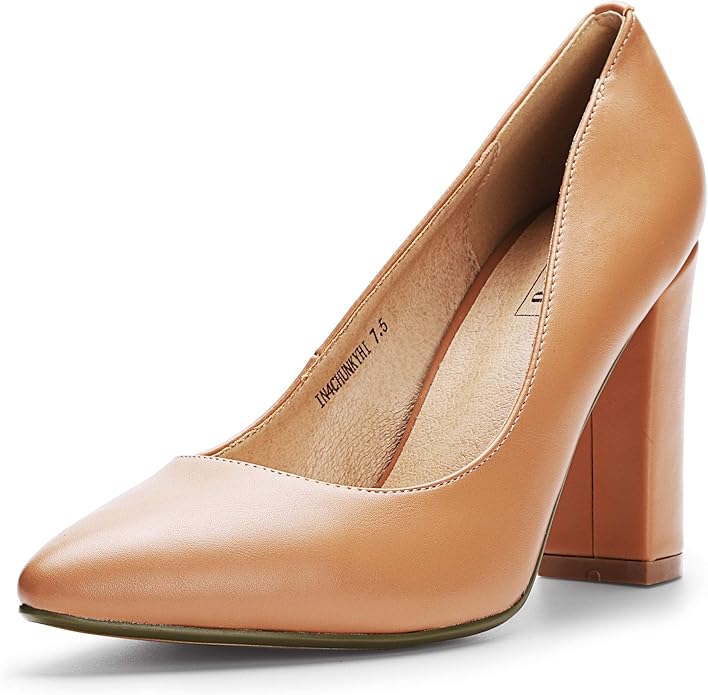 IDIFU Women's IN4 Chunky-HI Block High Heels Closed Pointed Toe Pumps Dress Office Shoes for Women