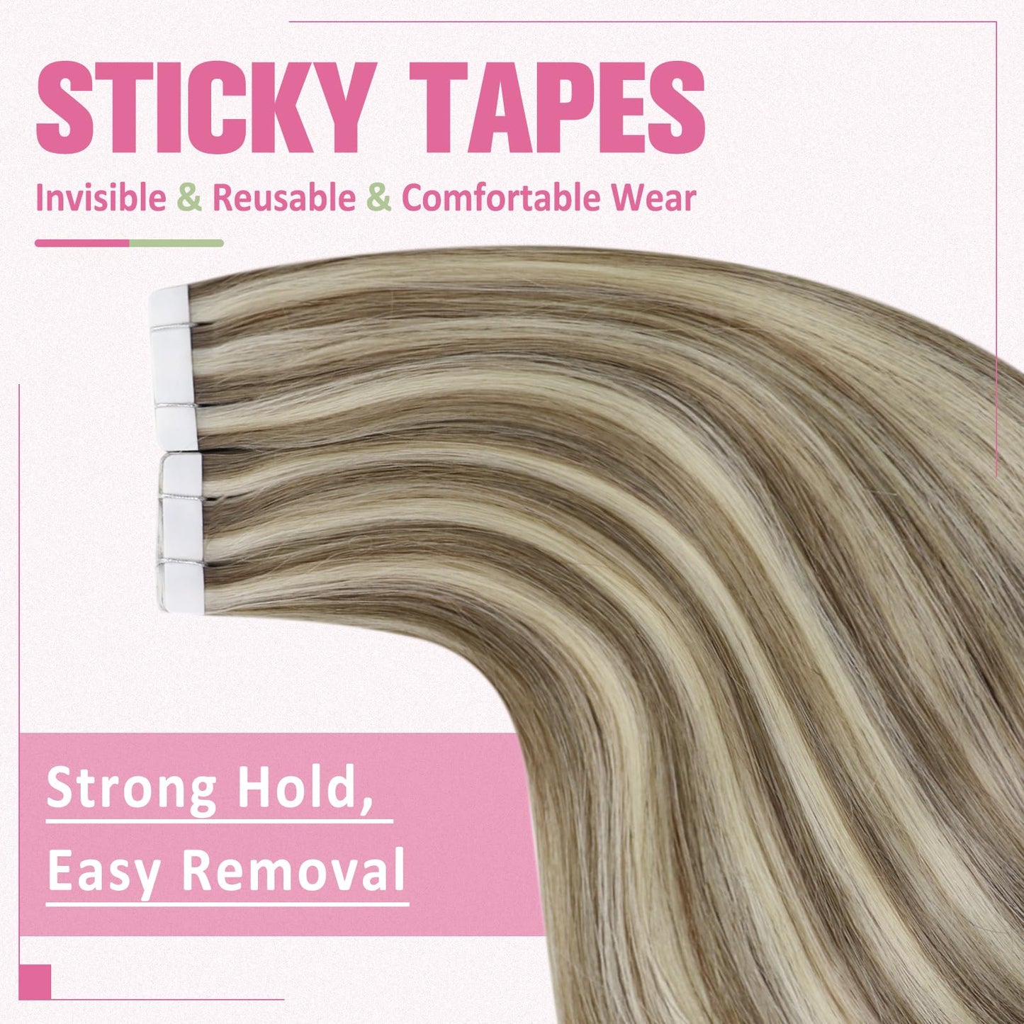 YoungSee Tape in Extensions Human Hair Highlights 20 Inch Blonde and Light Brown Hair Extensions 20pcs 50g Real Hair Tape in Ext