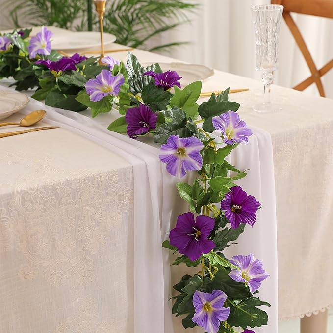 Floweroyal 4 Pack Artificial Flower Garlands 15.8FT Fake Morning Glory Vines Silk Flowers Hanging Garland Ivy for Wedding Arch Party Home Garden Wall Decor (Purple)