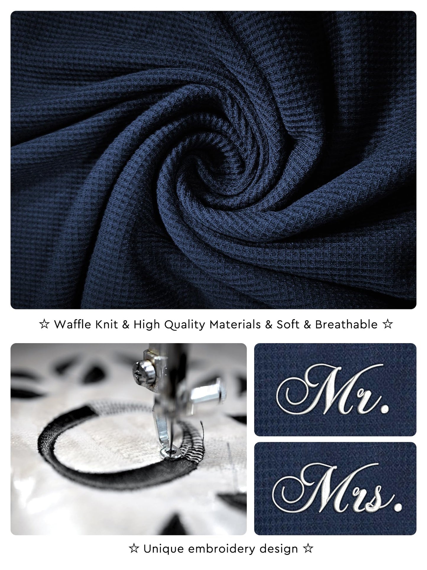 AW BRIDAL Wedding Gifts for Newlywed Couples 2025, Anniversary Mr and Mrs Waffle Knit Robe for Engagement Bridal Shower, Personalized Navy Matching Robes for Women and Men with Embroidered Monogram