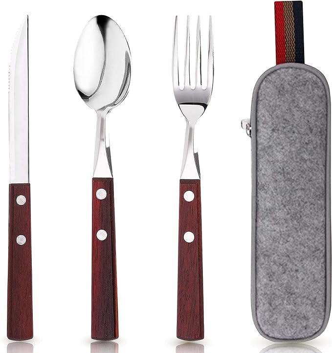 PREMIUM QUALITY Stainless Steel travel utensils Set with case, Healthy & Eco-Friendly 3pc Full Size Fork, Spoon, Portable,...