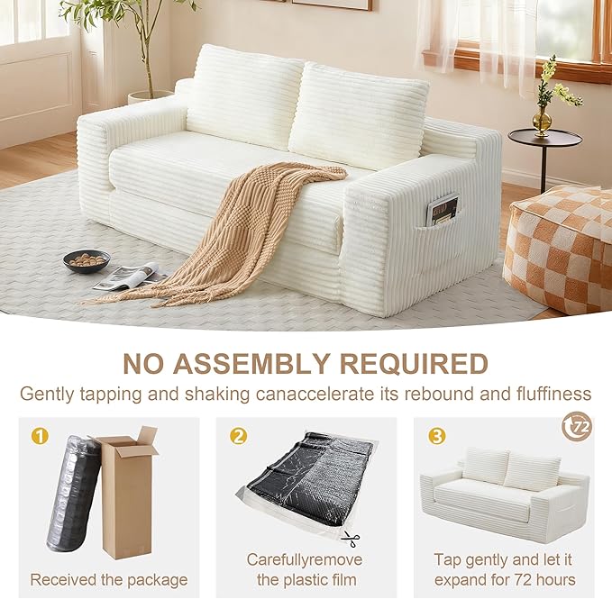 73" Convertible Sofa Bed, 2 in 1 Folding Couch Bed, Boneless Couch in a Box, Cloud Loveseat Sleeper, Fold Out Comfy Floor Futon Sofa with 2 Pillows for Living Room Bedroom, No Assembly (Beige, 73")