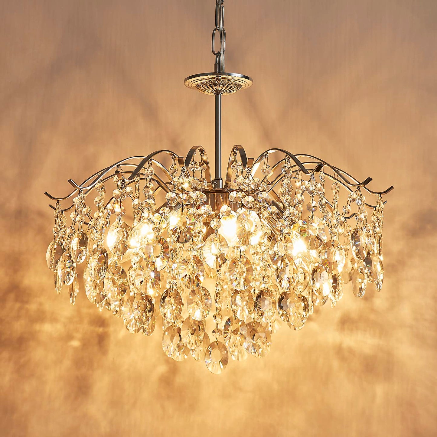 Saint Mossi Modern K9 Crystal Chandeliers, Middle Century Modern Design Chandelier Light Fixture for Dining Room, D20 x H17, Adjustable Chains 59", Chrome Finish Metal Frame