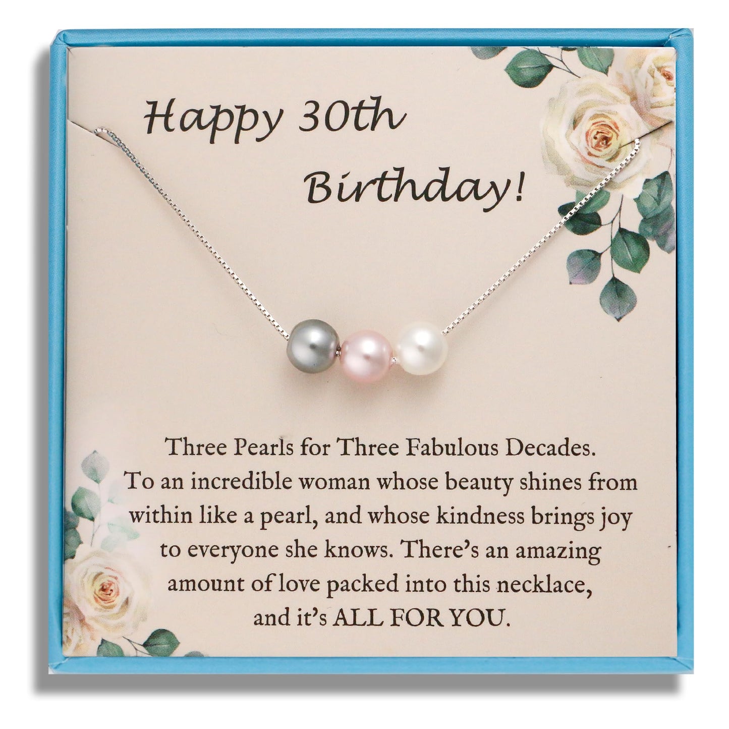 Sereney 30th Birthday Gifts for Women Sterling Silver Pearl Necklace as 30 Year Old Birthday Gifts for Women with Three Pearl Beads on Birthday Gifts for Turning 30 for Daughter or Friends
