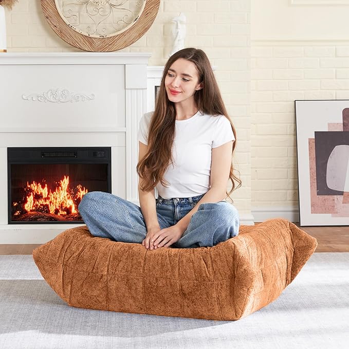 HABUTWAY Bean Bag Ottoman,Foot Rest,Fireside Chair Memory Foam Lazy Bean Bag Sofa for Living Room,Bedroom,Dorm,Office (Ottoman-Brown)