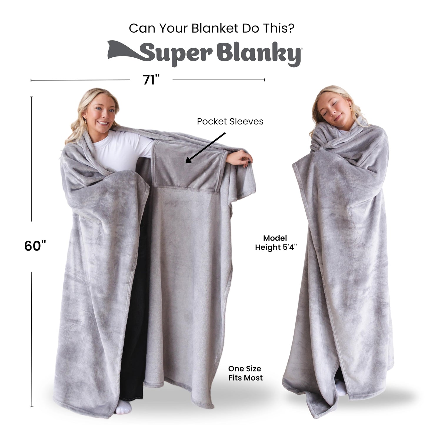 Super Blanky Wearable Blankets for Women, Adult Wearable Blanket Men, Dorm Room Essentials for Girls, Girlfriend Gifts for Women, Girlfriend Birthday Gifts for her, Chemotherapy Must Haves, Light Gray