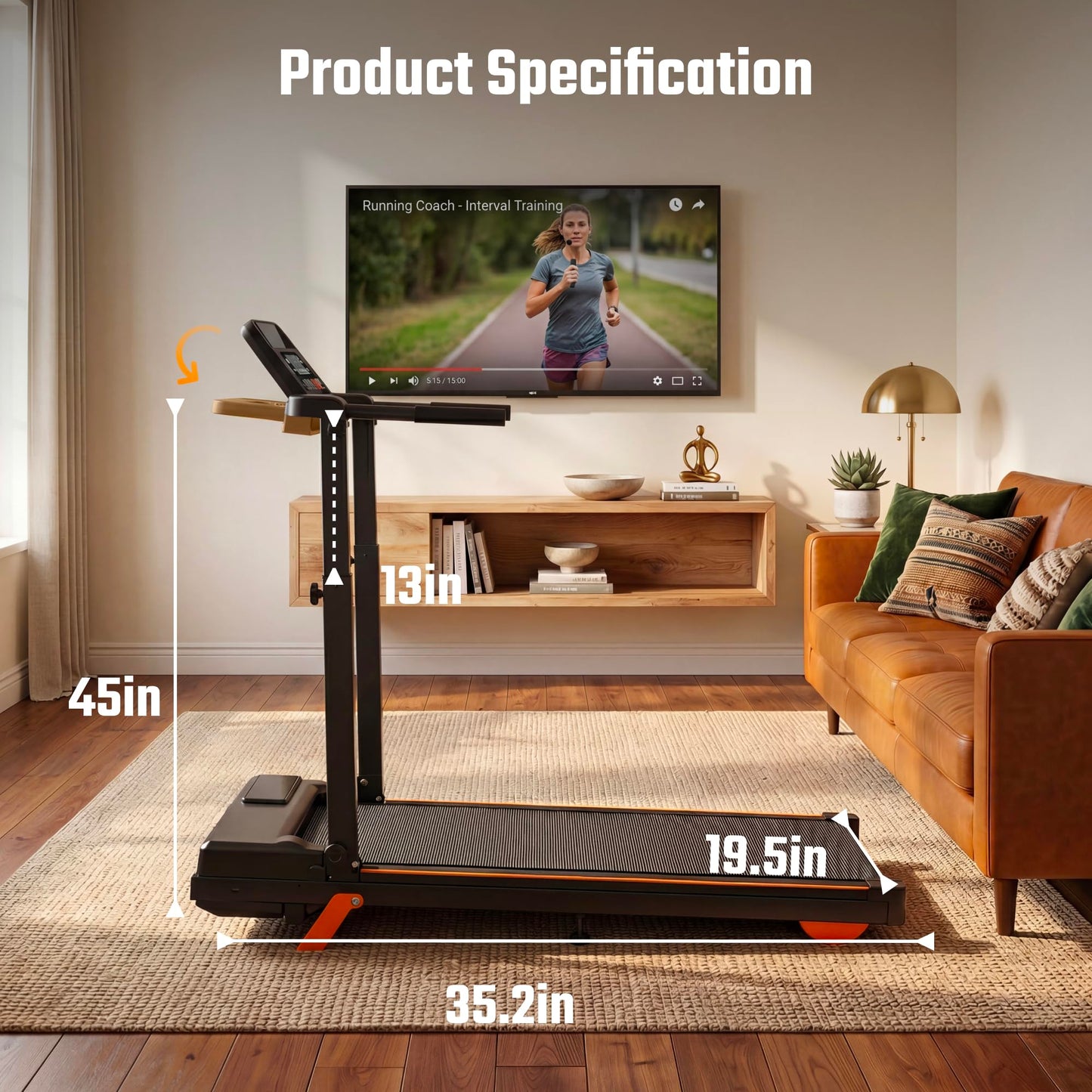 Foldable Walking Pad Treadmill with 12% Incline for Home Small, 3.5HP Under Desk Quiet Treadmill with Handle Bar, Compact Running Machine for 350 Lbs Capacity