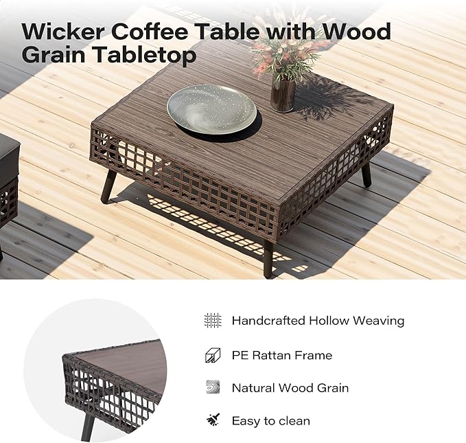 LAUSAINT HOME 7 Pieces Outdoor Sectional Sofa Set, All-Weather PE Wicker Rattan Patio Conversation Set with Thick Cushions & Coffee Table, Patio Furniture Set for Garden, Backyard, Porch (Gray)