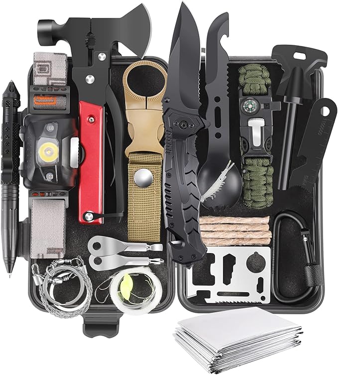 Gifts for Men Dad Husband Boyfriend, 30 in 1 Survival Gear and Equipment, Emergency Survival Kit Camping Accessories, Firs...