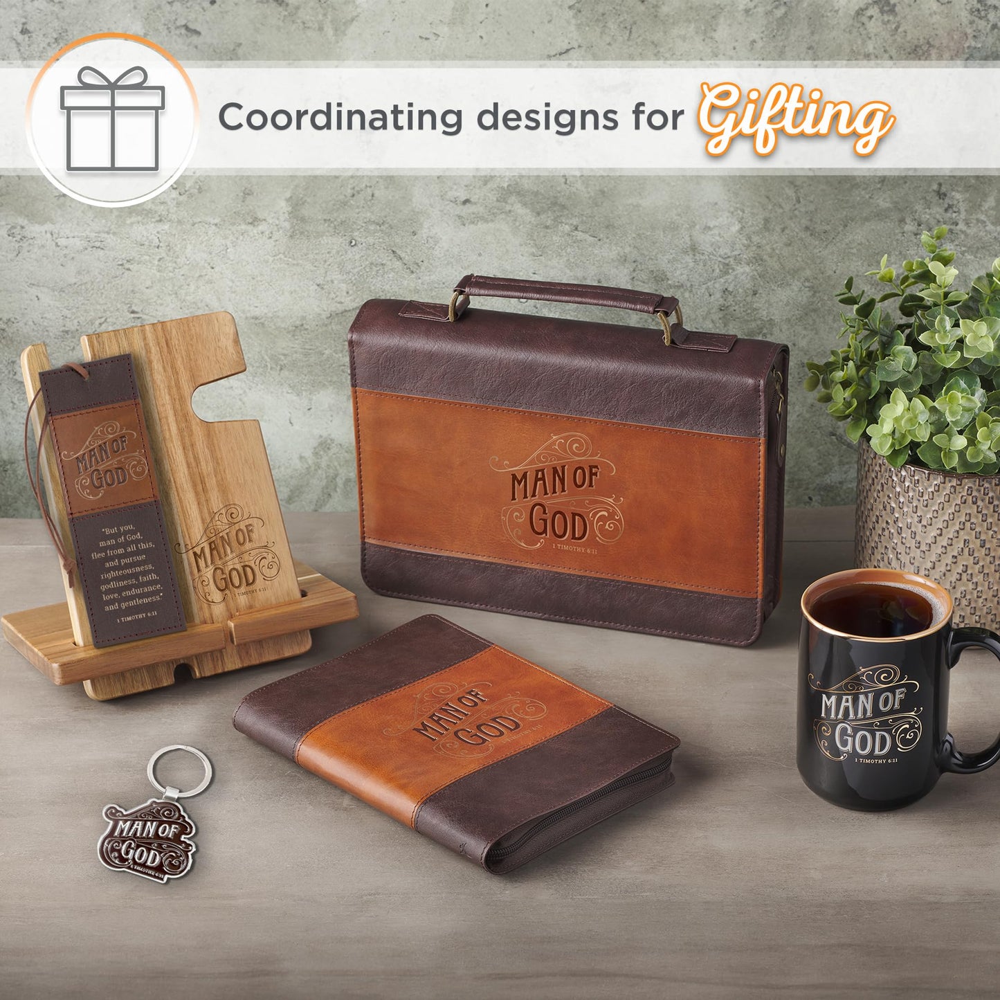 Christian Art Gifts Large Ceramic Inspirational Scripture Coffee & Tea Mug for Men: Man of God Encouraging Bible Verse, Sturdy Golden, Non-toxic Novelty Hot/Cold Beverage Cup, Black & Brown, 14 oz.