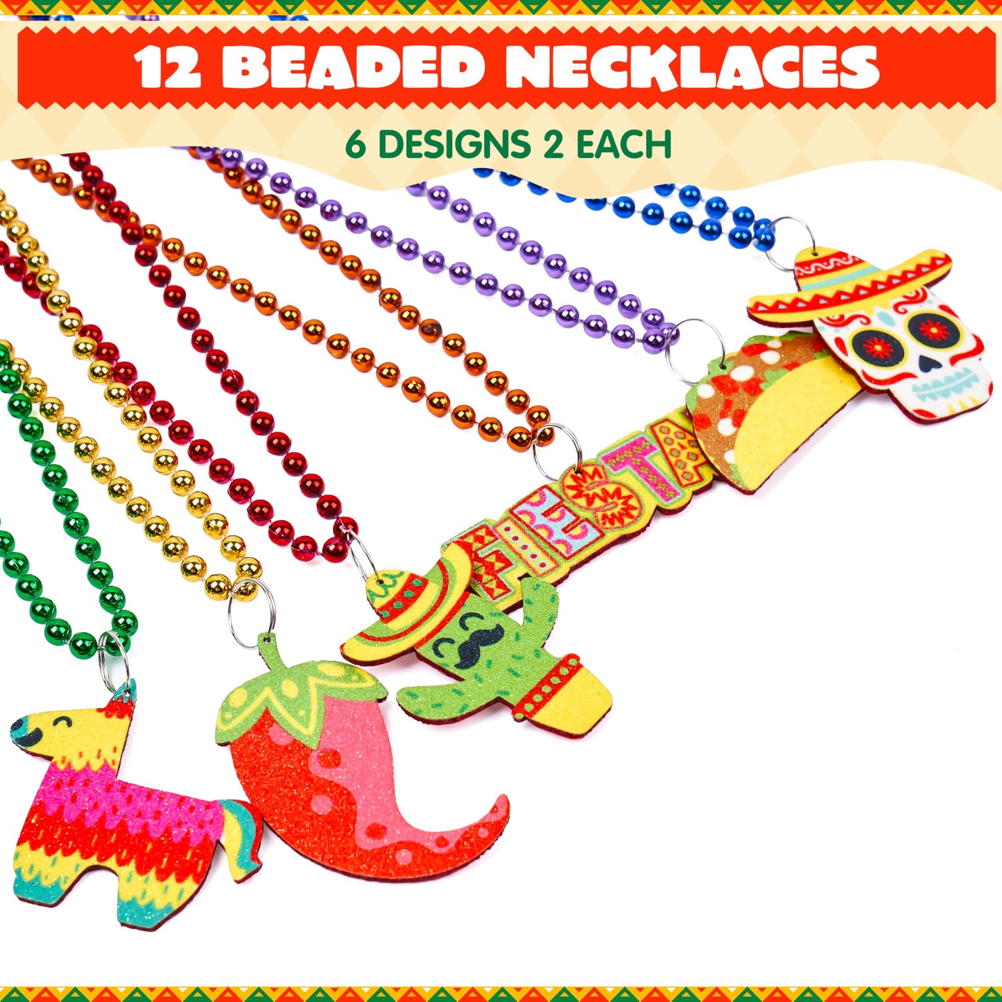 JOYIN 24 PCS Cinco de Mayo Beaded Necklaces for Party Decorations, Fiesta Beaded Necklace for Mexican Themed Bachelorette Party Favors, Photo Props Carnivals Event Decorations