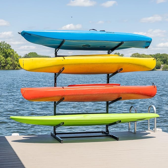 Teal Triangle Freestanding Kayak Storage Rack – 4 Kayak Rack & Canoe Rack – Indoor Outdoor Kayak – Adjustable Surfboard & ...