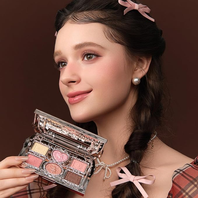 Flower Knows The Sweetie Bear Collection 6-Color Makeup Palette,Pink Eyeshadow with 4 Matte + 2 Shimmer Shades,Blendable Smooth Cute Eye Makeup,0.23 Oz(02 Strawberry Milk)