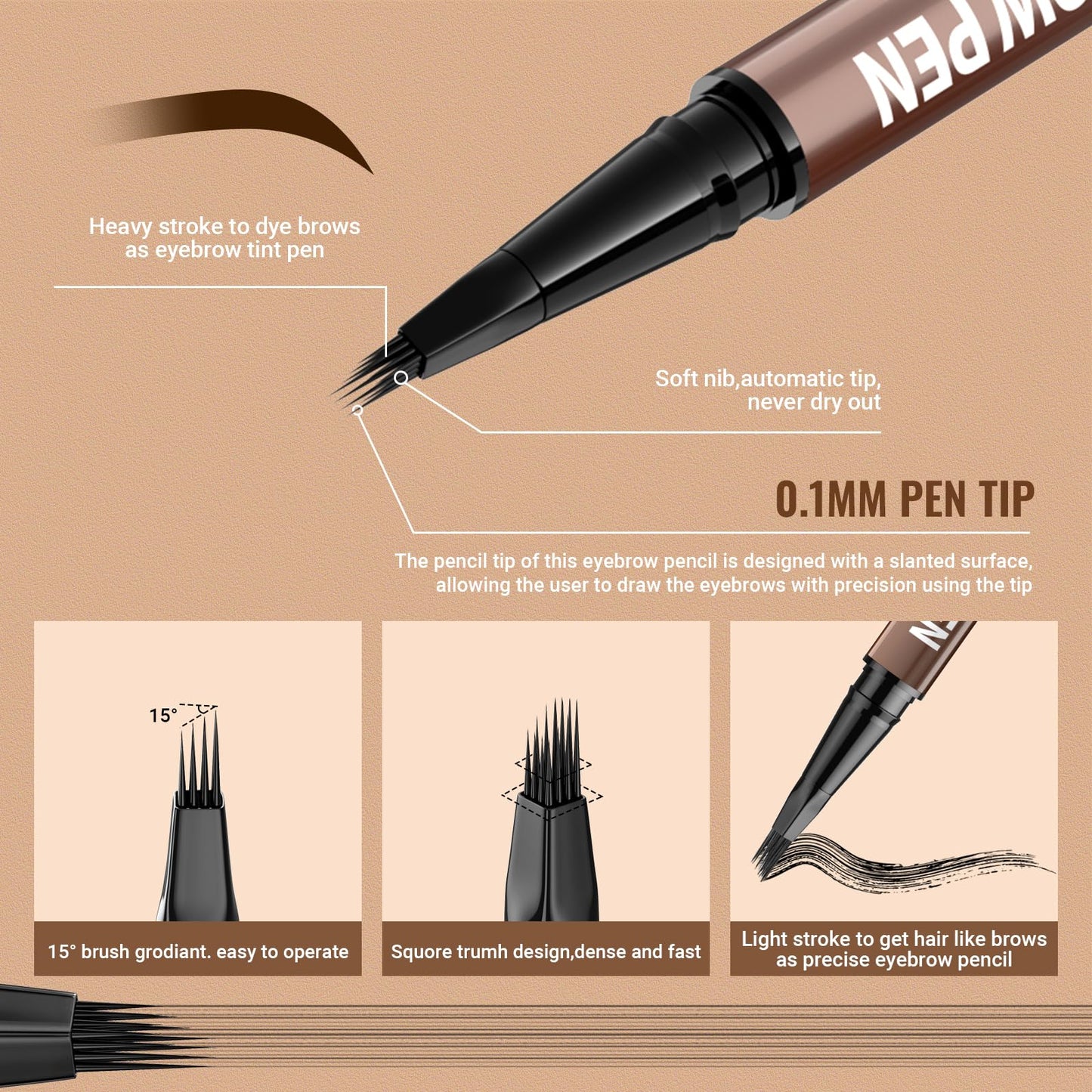 iMethod Eyebrow Pen - Eyebrow Pencil,2-in-1 Eyeliner Dual-Ended Microblading Eyebrow Pencil Long Lasting Waterproof Hair-Like Br