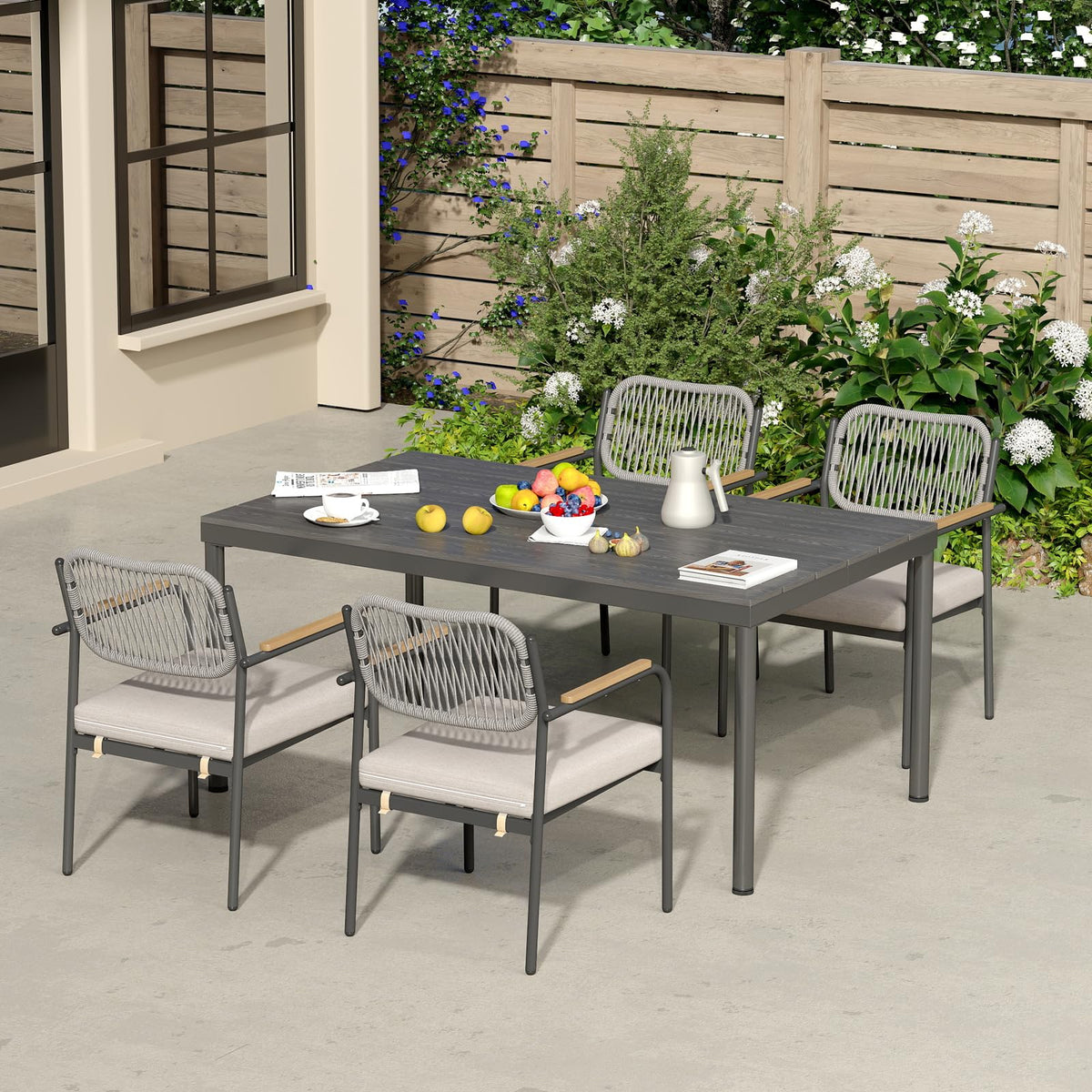 DAYAOUTDOOR Patio Dining Chairs Set of 4, Modern Outdoor Dining Set with Contrasting Design, Rope Dining Chair with Armrest, Patio Kitchen Chairs Set, Patio Furniture for Porch, Deck, Poolside, Beige