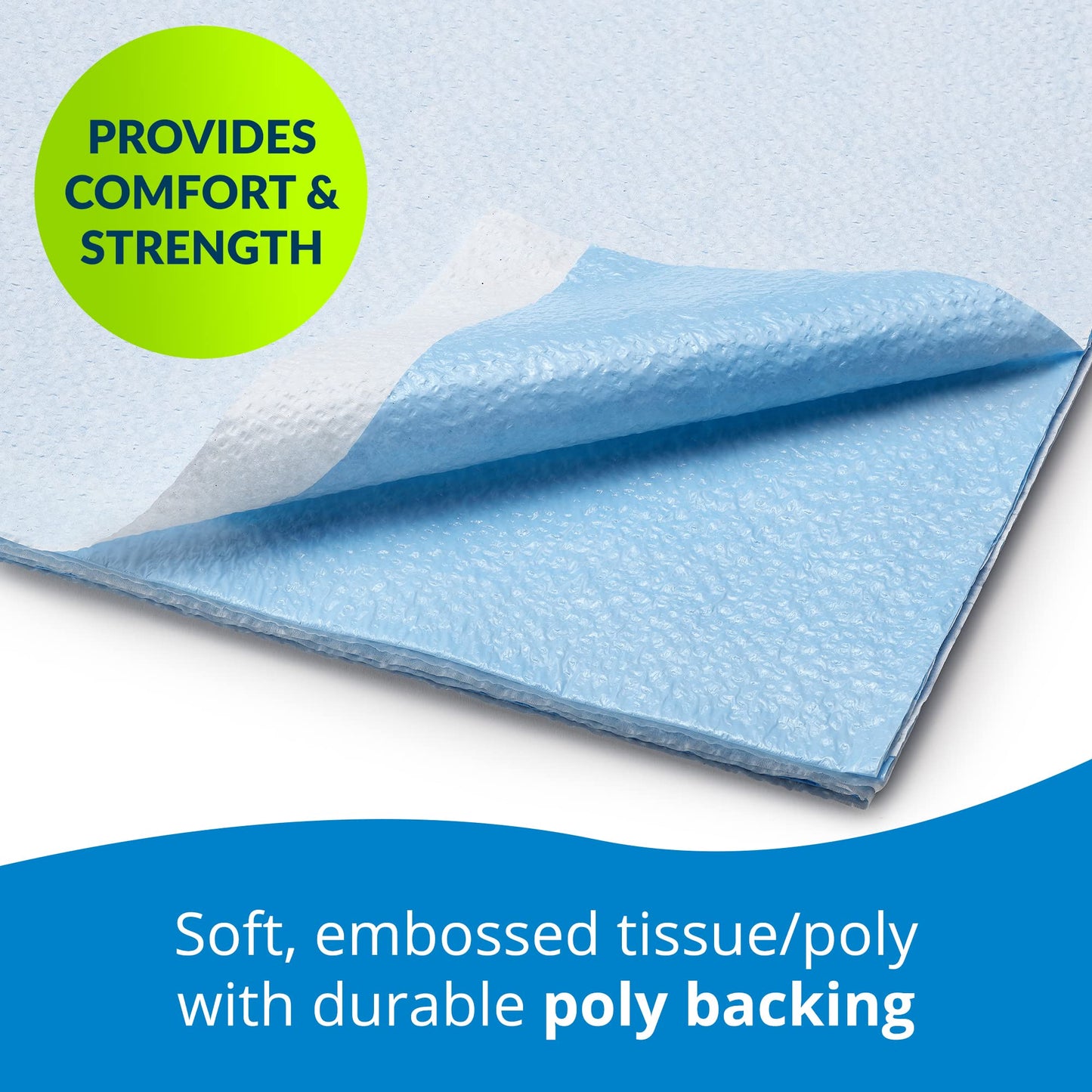 TIDI 357 Avalon Single-Use Medical Equipment Drape, Blue, 40" W x 72" L (Pack of 50) ― Disposable Stretcher Sheet ― Embossed ― 1-Ply Tissue ― Poly Back to Help Prevent Leak-Through ― Medical Supplies