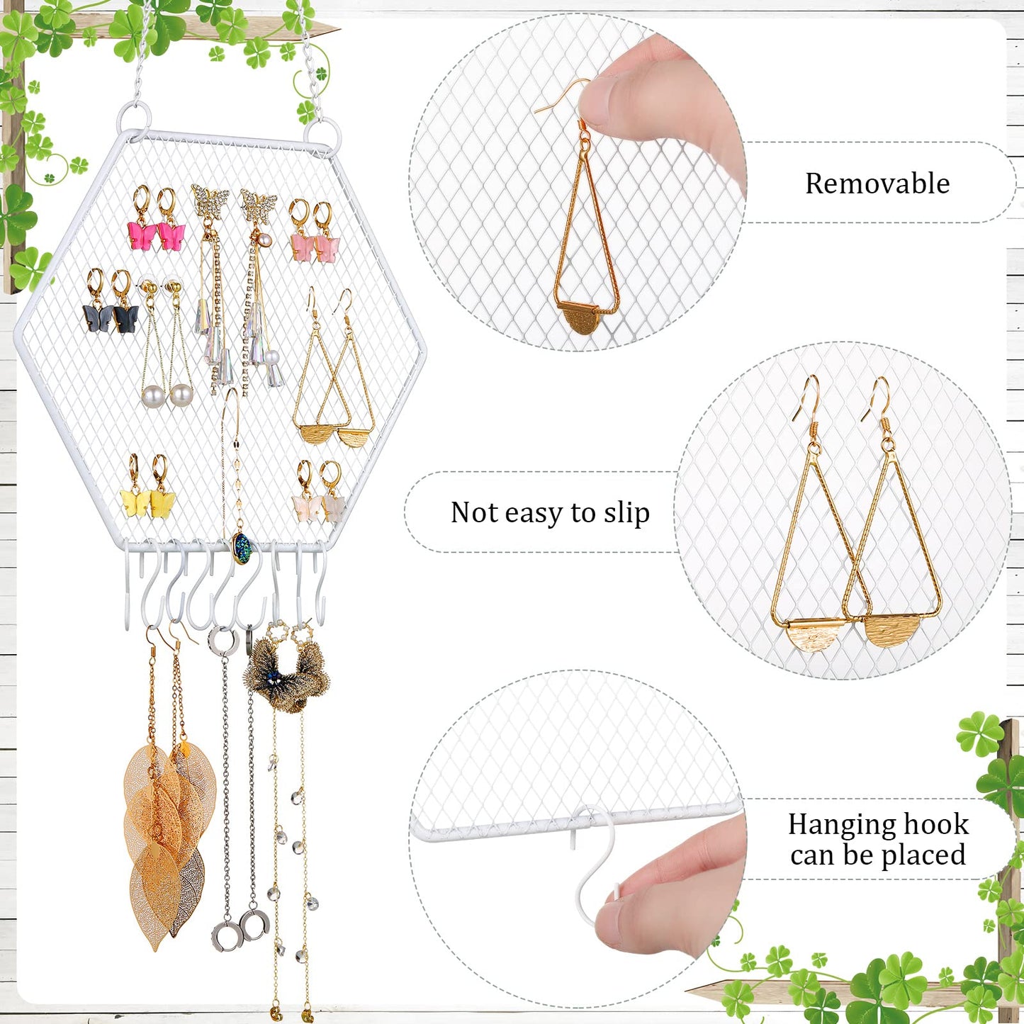 Jetec 2 Pcs Earring Wall Holder Wall Mounted Earring Organizer Hanging Jewelry Stand Decorative Diamond Grid Shape Display Rack