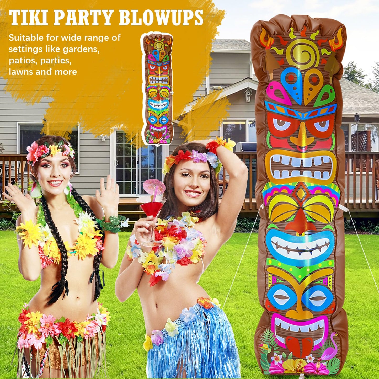 Shappy 5 ft Inflatable Tiki Decoration Outdoor Luau Hawaiian Inflatable Tiki Totem Flamingo Built-in LED Lights Blow up Luau Decor for Summer Beach Tropical Pool Yard Hawaiian Aloha Party Supplies