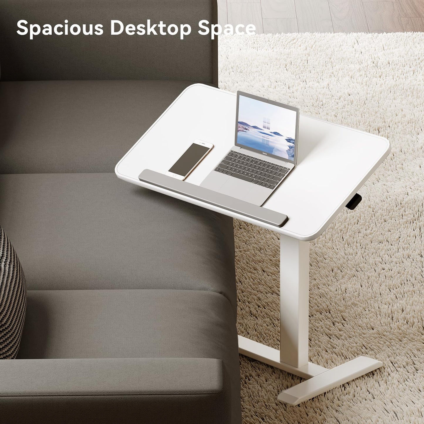 TecbL 180° Tiltable Mobile Standing Desk, Overbed Table with Wheels, 25.6" - 40.5" Height Adjustable Bedside Table, Portable Rolling Computer Desk for Home Office, Hospital - White