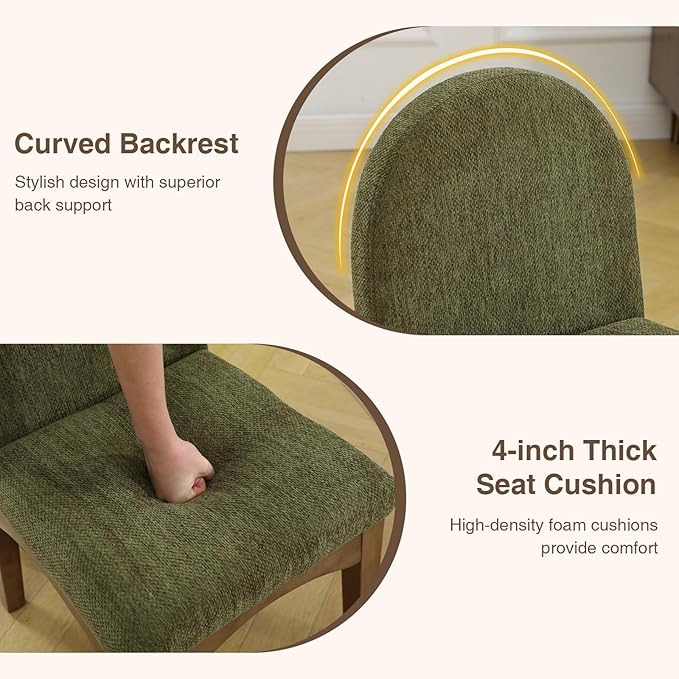 DUOMAY Modern Dining Chairs Set of 4, Mid Century Chenille Upholstered Dining Room Chairs Kitchen Chairs with Solid Rubberwood Legs, Armless Accent Side Chairs, Green