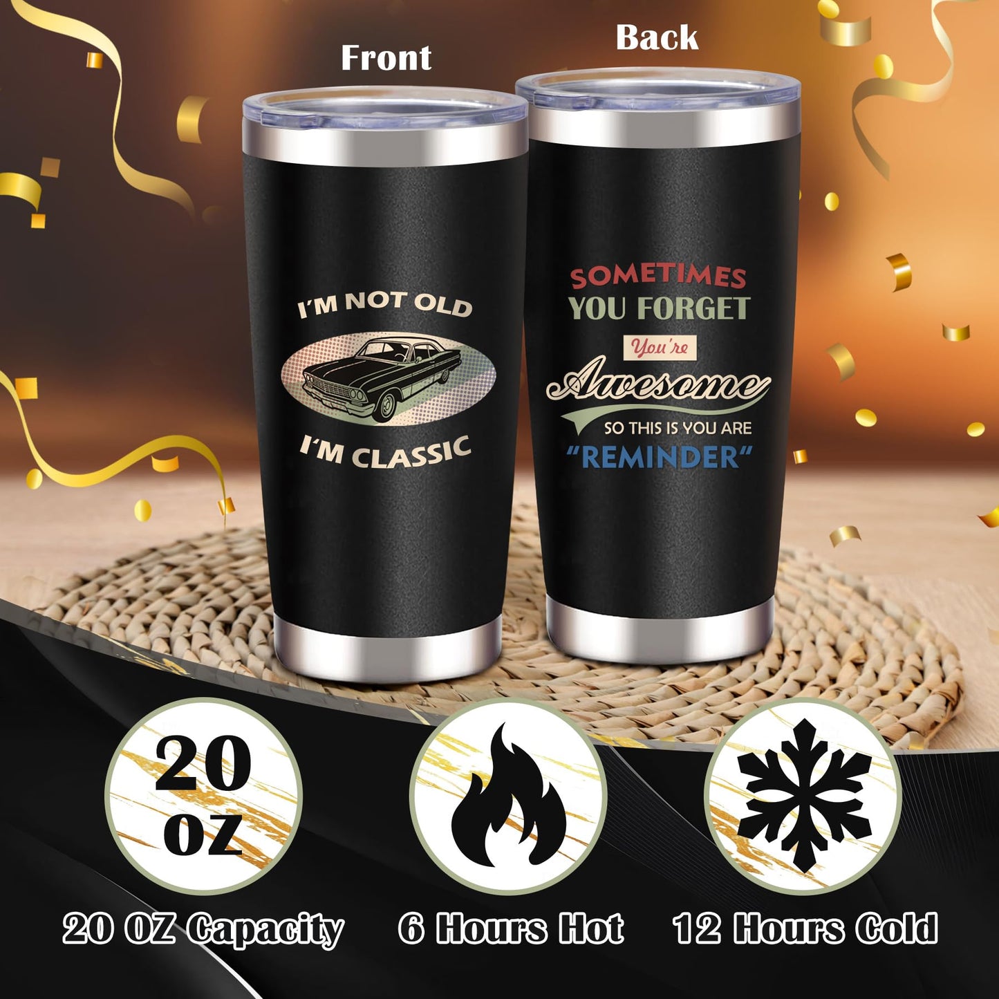 Gift Baskets for Men Dad Husband Boyfriend, Unique Birthday Gifts for Mens Him Who Have Everything, Funny Grandpa Uncle Father Brother Teacher Man Black Christmas Anniversary Tumbler Set Ideas