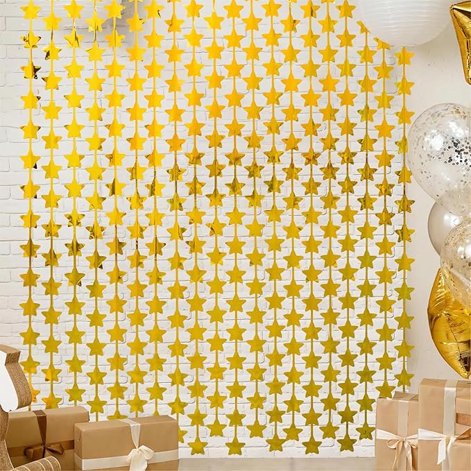 LOLStar 2 Pack Gold Stars Birthday Decorations 3.3X6.6 ft, Golden Party Backdrop Foil Fringe Curtains, Streamers Congrats ...