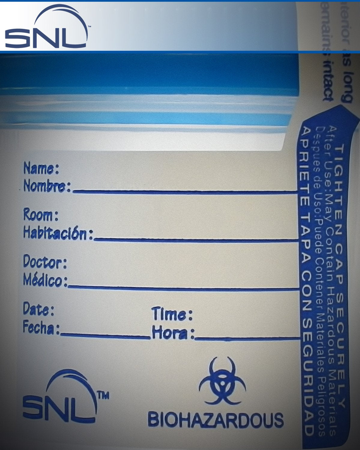 SNL Quality Sterile Specimen Cups, Screw-on Cap with Tamper Evident Seal, 3oz., Blue Cover - Pack of 12