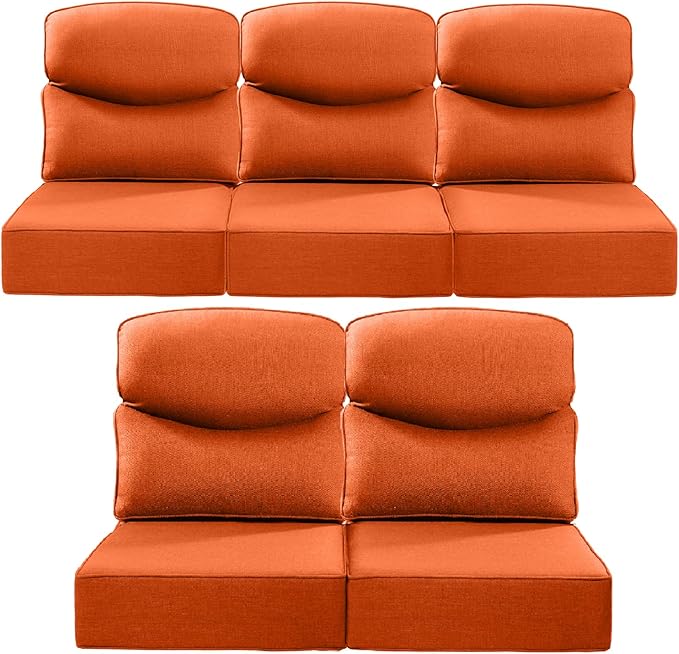 ACTREST Luxury 24x24x6 Inch Smile Outdoor Cushions for Patio 5 Piece Set - Set of 5 Zippered Outside Pillows for Wicker Dining Rocking Swivel Chairs Loveseat Couch Sectional Sofa - Orange