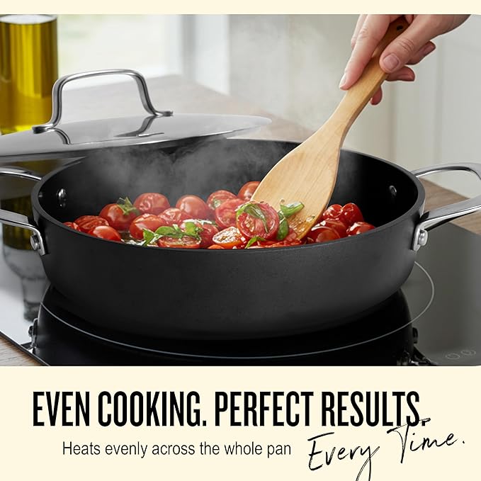 Alva Maestro 3.5-Qt Nonstick Ceramic Sauté Pan with Lid – Black | No PTFE, PFOA or PFAS | Induction & Oven Safe | Even-Heating, Easy-Clean Everyday Pan for Searing & One-Pan Meals