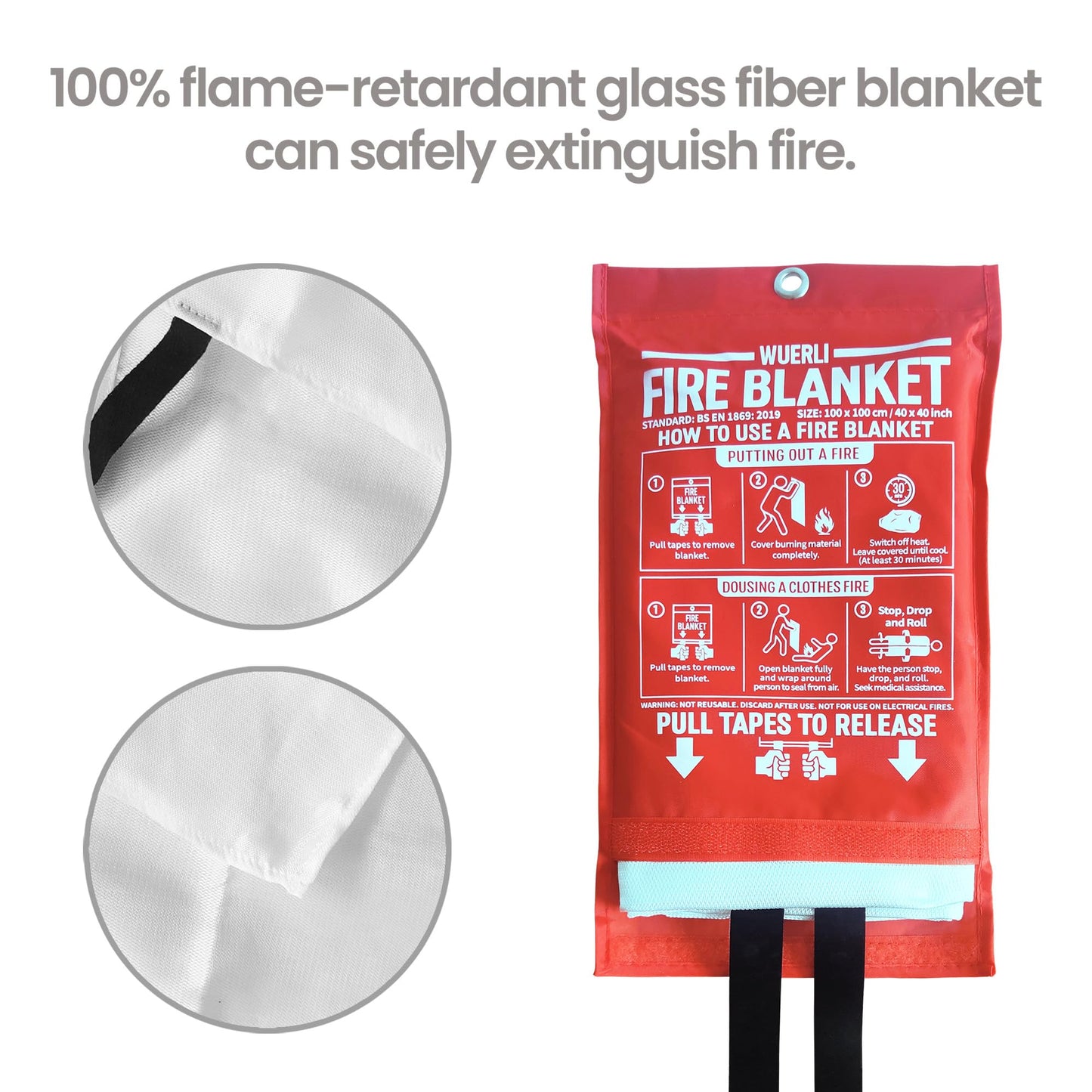 WUERLI Fire Blanket for Home and Kitchen,40" x 40",2 Pack,Emergency Fire Blanket