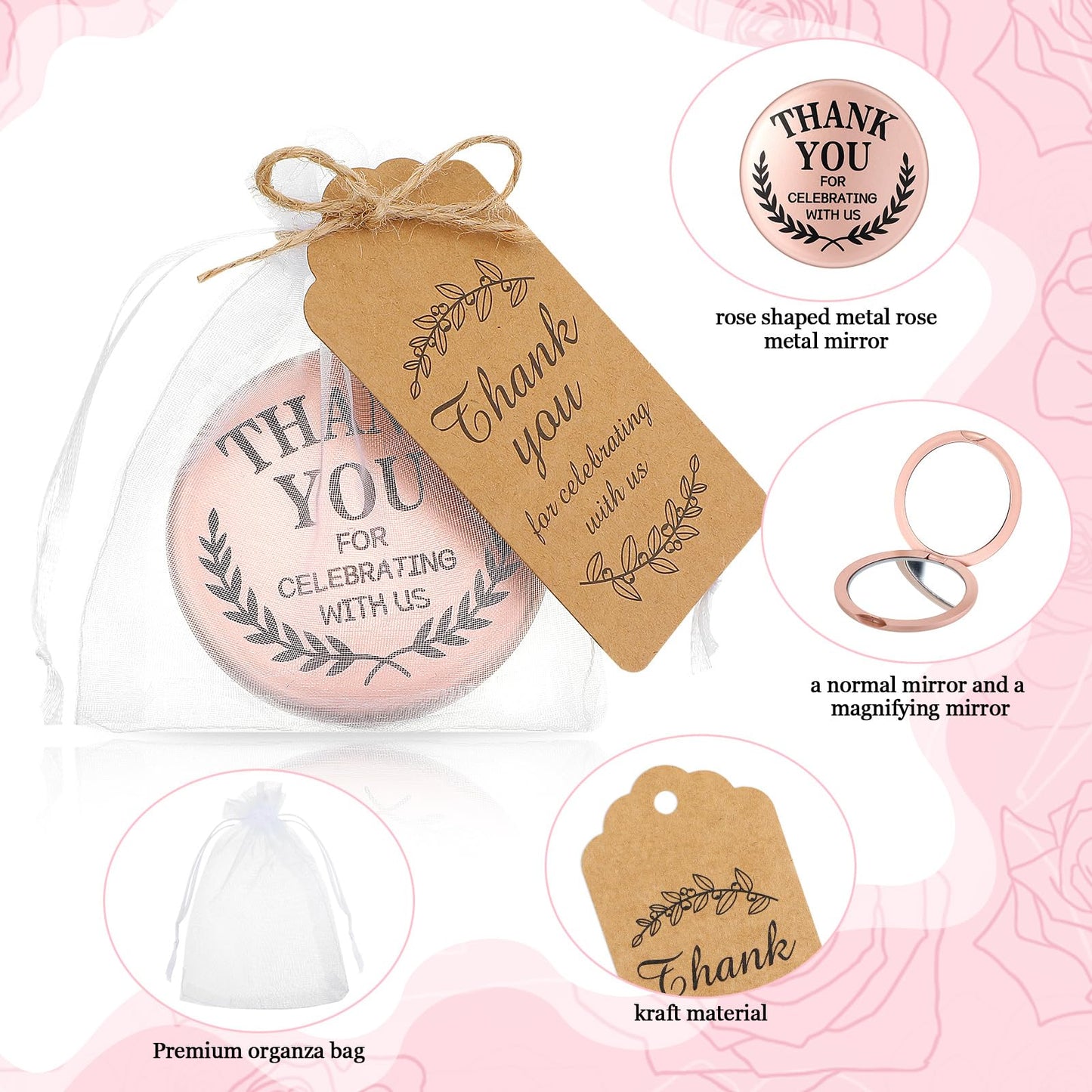 Tatuo 24 Set Thank You for Celebrating with Us Compact Mirror Bulk Appreciation Gifts Bridal Shower Favors for Guests Pocket Mak