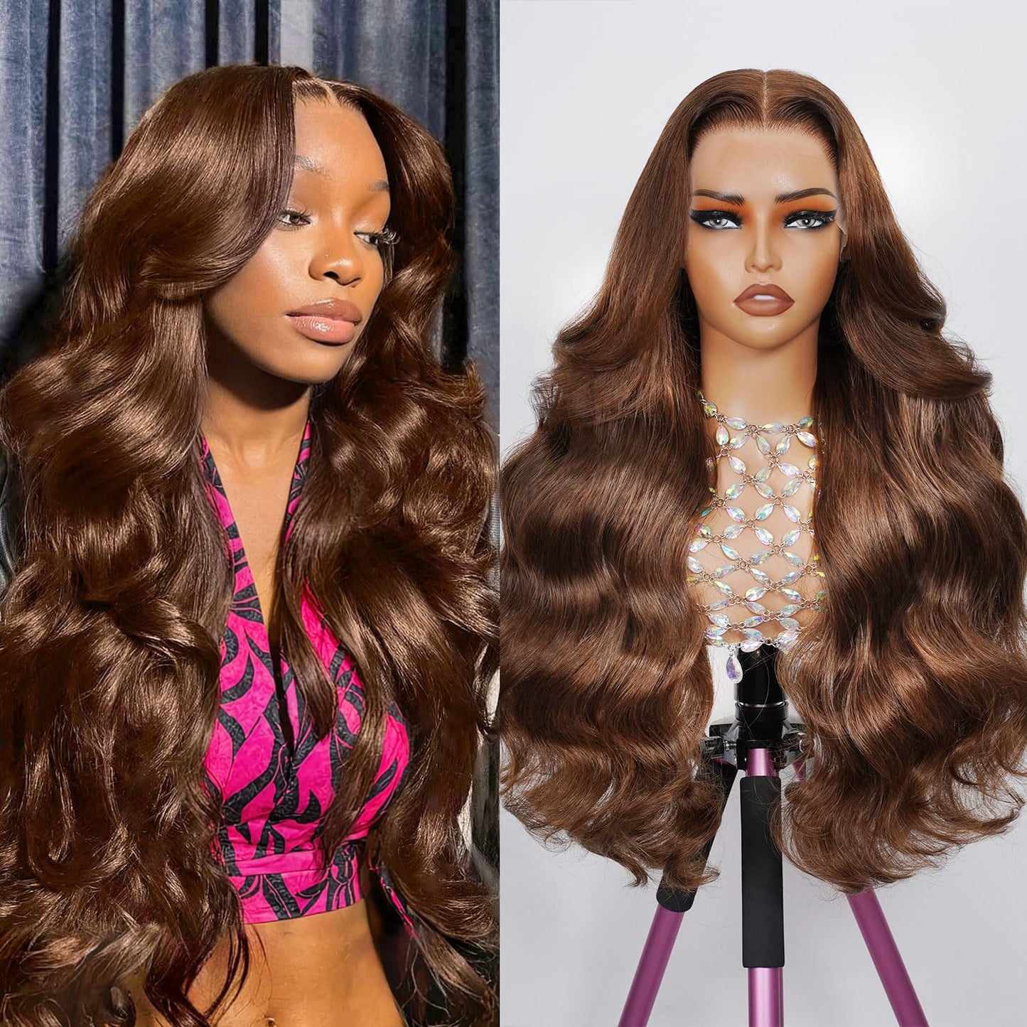 DOLLY PRETTY 200 Density Pre Plucked 4# Colored Wigs Chocolate Brown Lace Front Wig 13x6 Body Wave Lace Front Wigs Human Hair 34