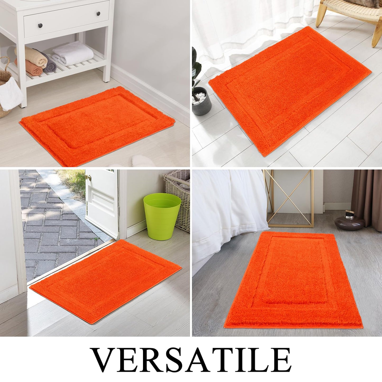 SHACOS Super Soft Bathroom Rugs Set of 2 Pieces 20x32 + 16x24 inch Non Slip Bath Rugs Microfiber Washable Absorbent Bath Mats Plush Bathroom Carpet, Orange