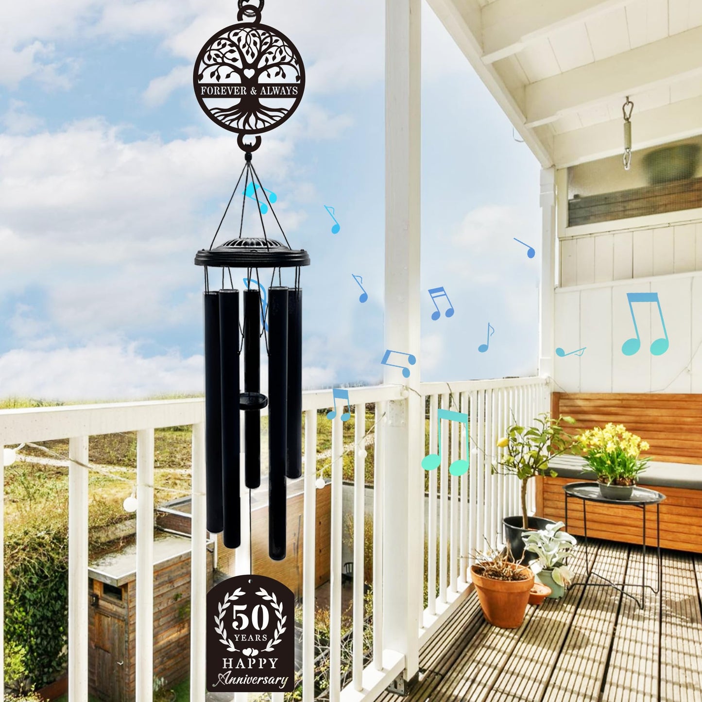 37'' 50th Anniversary Wind Chime Gifts, Golden Anniversary Keepsake Gifts Ideas, Happy 50th Decorations for Parents, Couples, Husband, Wife, Friends (Tree of Life)