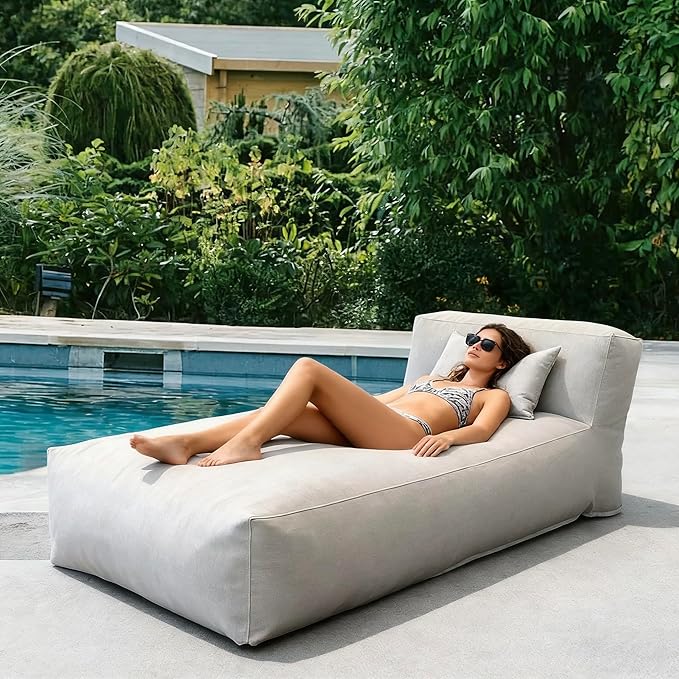 OPEAK Outdoor Bean Bed Chair Sun Lounger, Outdoor Couch Sofa for Patio & Pool, Foam Filling Day Bed Furniture, Comfy Lazy Sofa for Outside, Water-Resistant Seating Lounge Chair, Light Gray