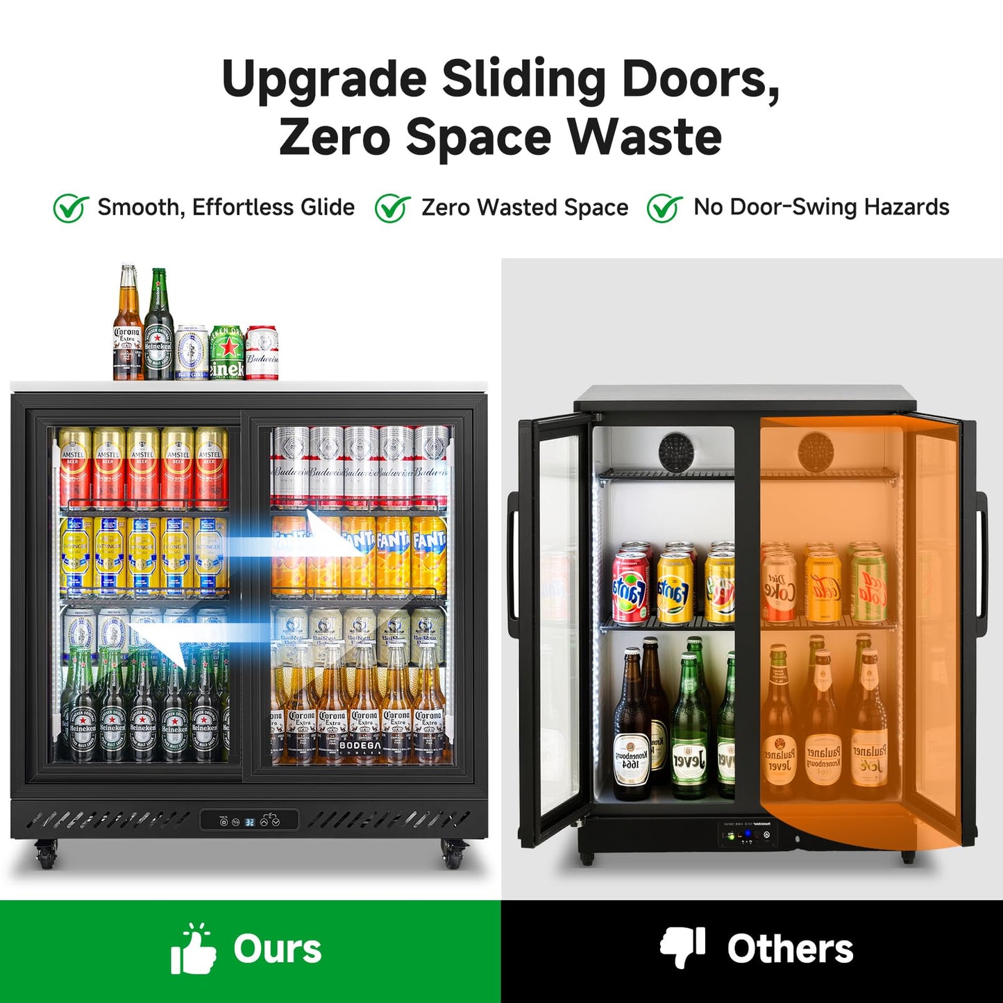 BODEGACOOLER Back Bar Cooler,7.7 Cu.ft Commercial Beverage Refrigerator with 2 Sliding Glass Doors, Stainless Top,Beverage Fridge Perfect for Beer,Wine,Soda,DOE Approved