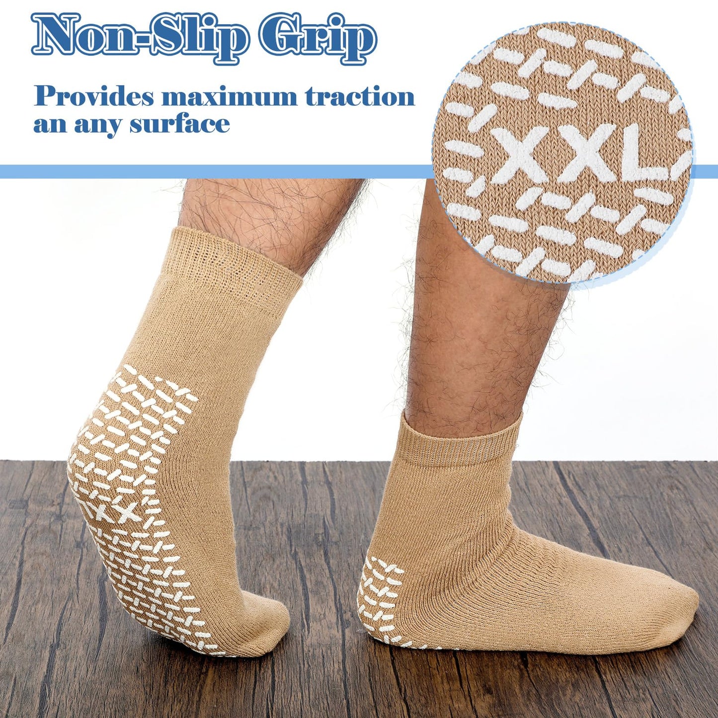 Panitay 6 Pairs XX Large Slipper Socks Terry Ring Non Slip Gripper Socks for Adults Home Hospital(Pink, Blue and Nude Color)