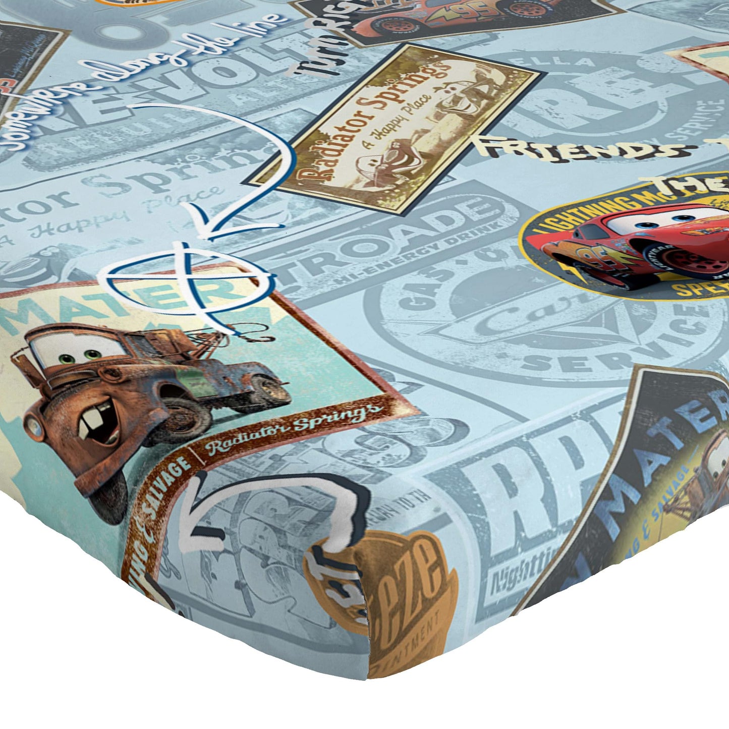 Jay Franco Disney/Pixar Cars Tune Up Blue/Gray 4 Piece Full Sheet Set with Lightning McQueen & Mater (Official Disney/Pixar Product)