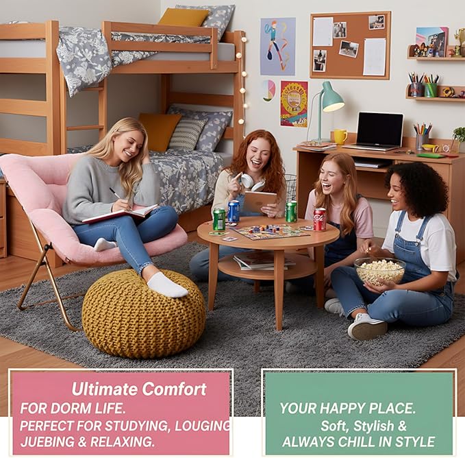 Givjoy Comfy Folded Chair, Soft Faux Fur Oversized Folding Chair, Flexible Lounge Lazy Chair for Kids Girls Teens Adults, Moon Chair for Dorm Rooms, Bedroom, Living Room