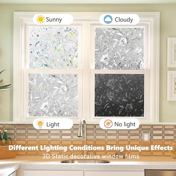 Kromapolis Window Film, Window Privacy Film, Window Vinyl Glass Covering, Stained Glass Decorative Film, Window Film Privacy Frosted Static Clings, Non-Adhesive, No-Glue (35.4 x 314.9inch)