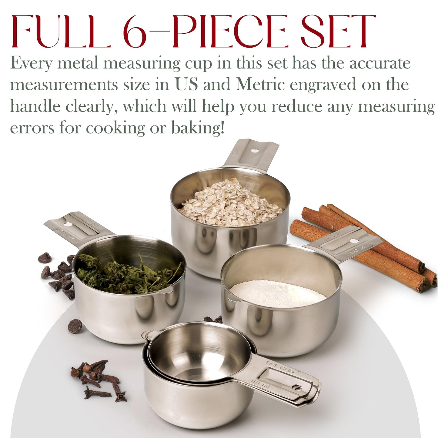 Bellemain One-Piece Stainless Steel Measuring Cups Set of 6 – Nesting Metal Measuring Cups for Kitchen – Dry & Liquid Measurements (ML & OZ), Rust-Resistant, Dishwasher Safe, Ergonomic Design