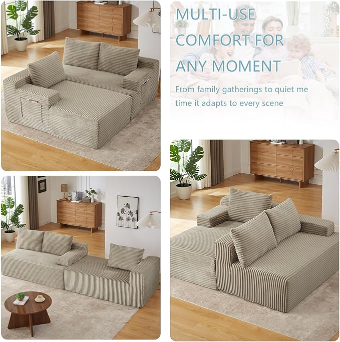 96" Cloud Sectional Couch with L-Shape Chaise, Modern Corduroy Boneless Couch for Living Room,Memory Foam Sofa with Deep Seat,No Assembly Required (Camel,Left-Facing Chaise)