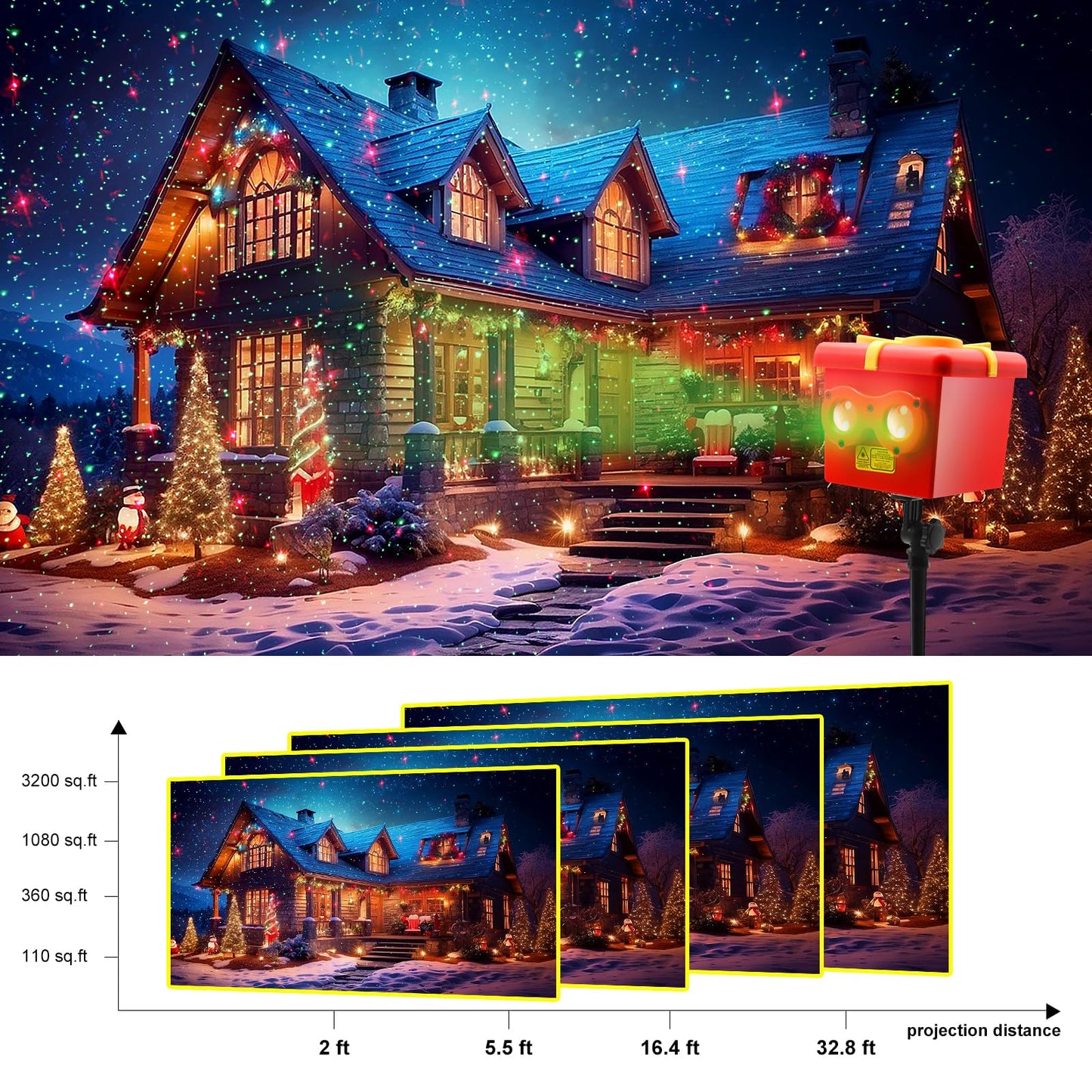 Christmas Halloween 13 Patterns Themes Gift Box Projector Lamp¡ê?Led Projector Lights with Remote Control¡ê?IP65 Waterproof Garden Decoration Lights,Indoor Outdoor Holiday Decor,Festival Gifts