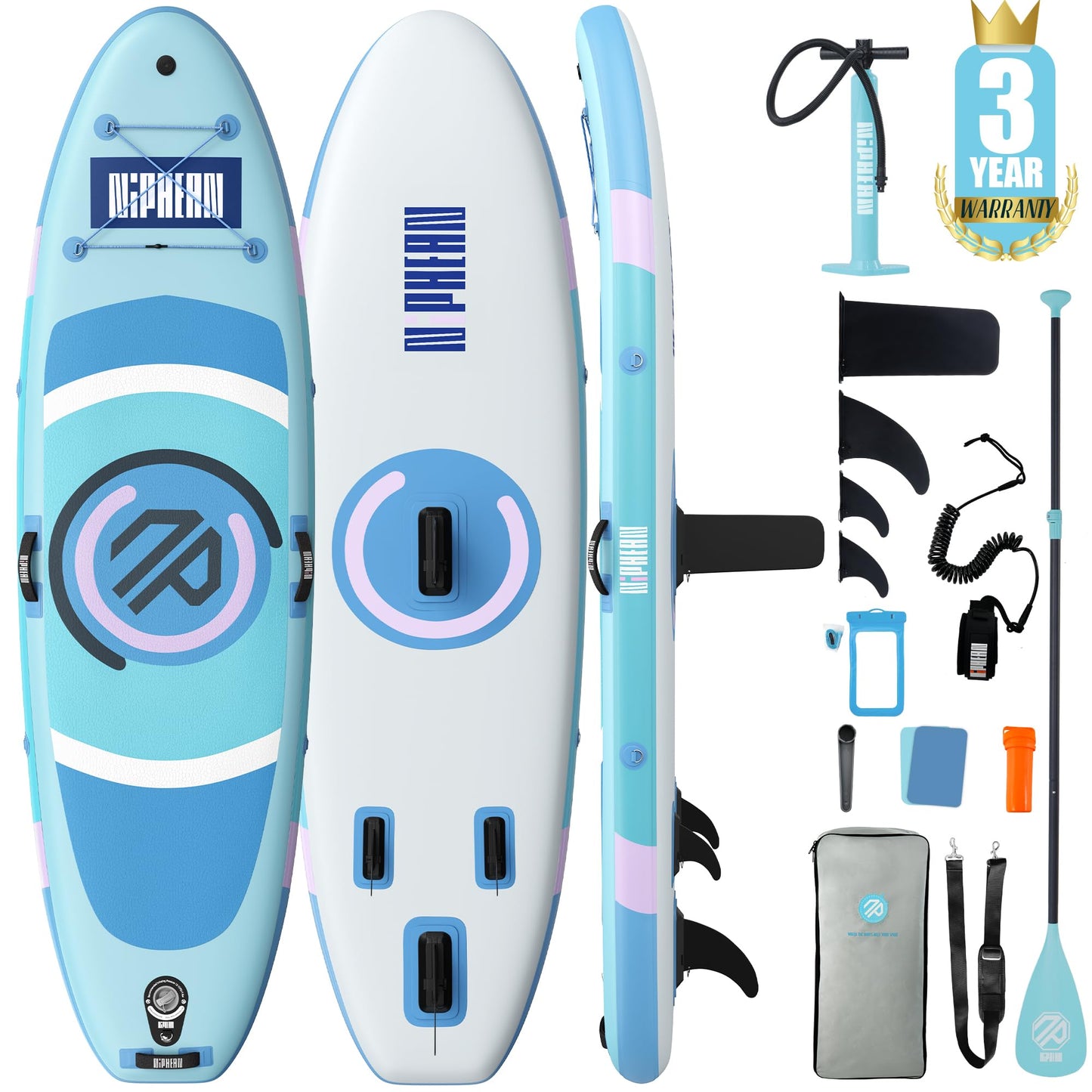Niphean Inflatable Stand up Paddle Board with StabilTrac Fin, 400LBS Capacity & Wide EVA Inflatable Paddle Boards for Adults & Youth, Lightweight SUP Board for Yoga & Fitness with Easy-Carry Strap