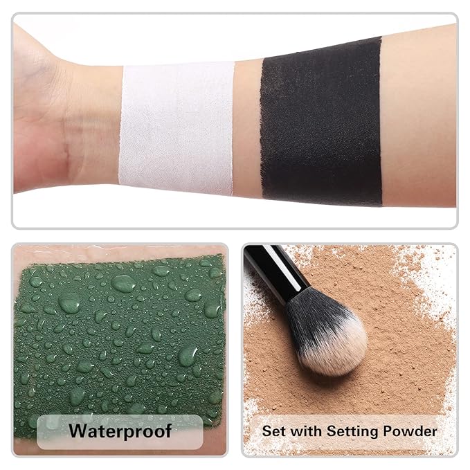 BOBISUKA Face Body White Paint Stick, Clown Makeup Eye Black Sticks for Sports, White Foundation Face Painting Kit for Halloween Skeleton Vampire Mime Skull Joker Special Effects Cosplay SFX Costume