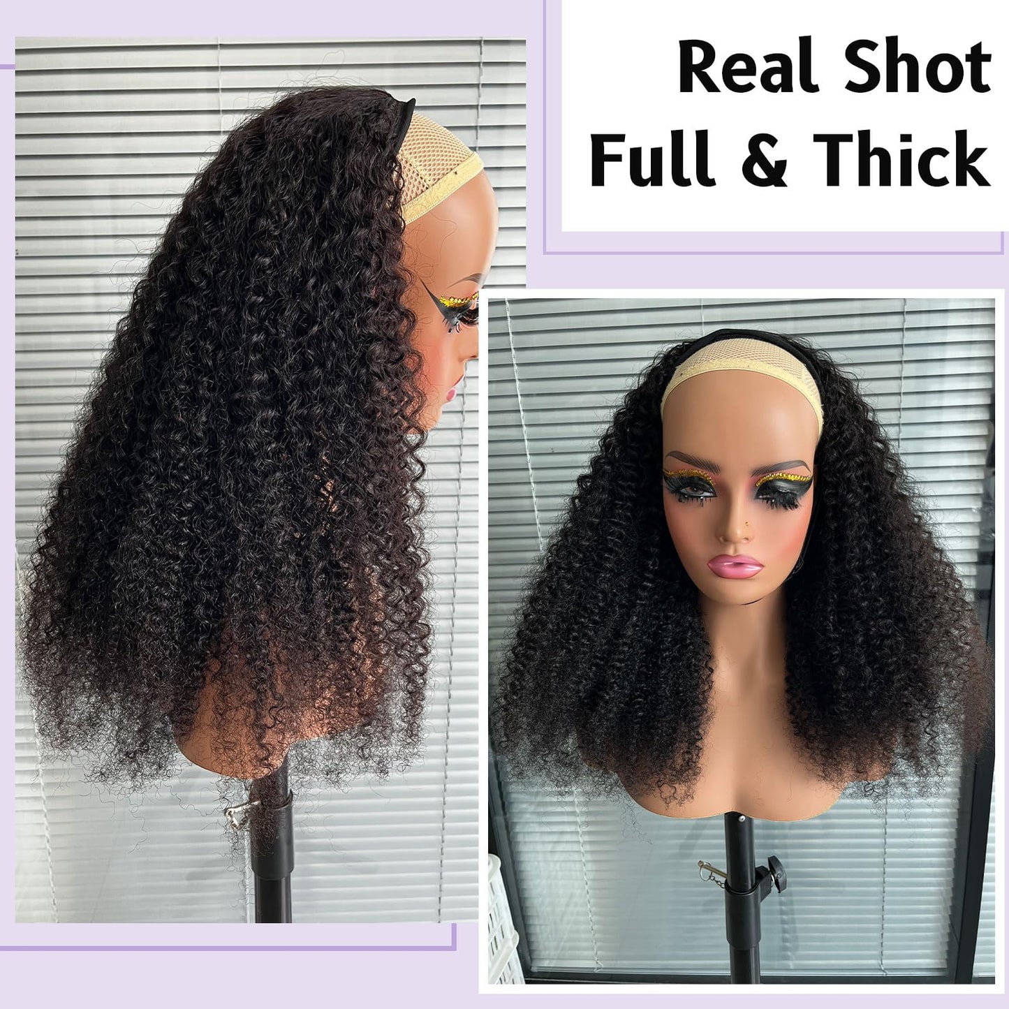 DSEKCAIN Kinky Curly Half Wig Human Hair Glueless 100% Real Human Hair Curly Half Wig 3 In 1 Seamless Flip Over Wigs With Drawst